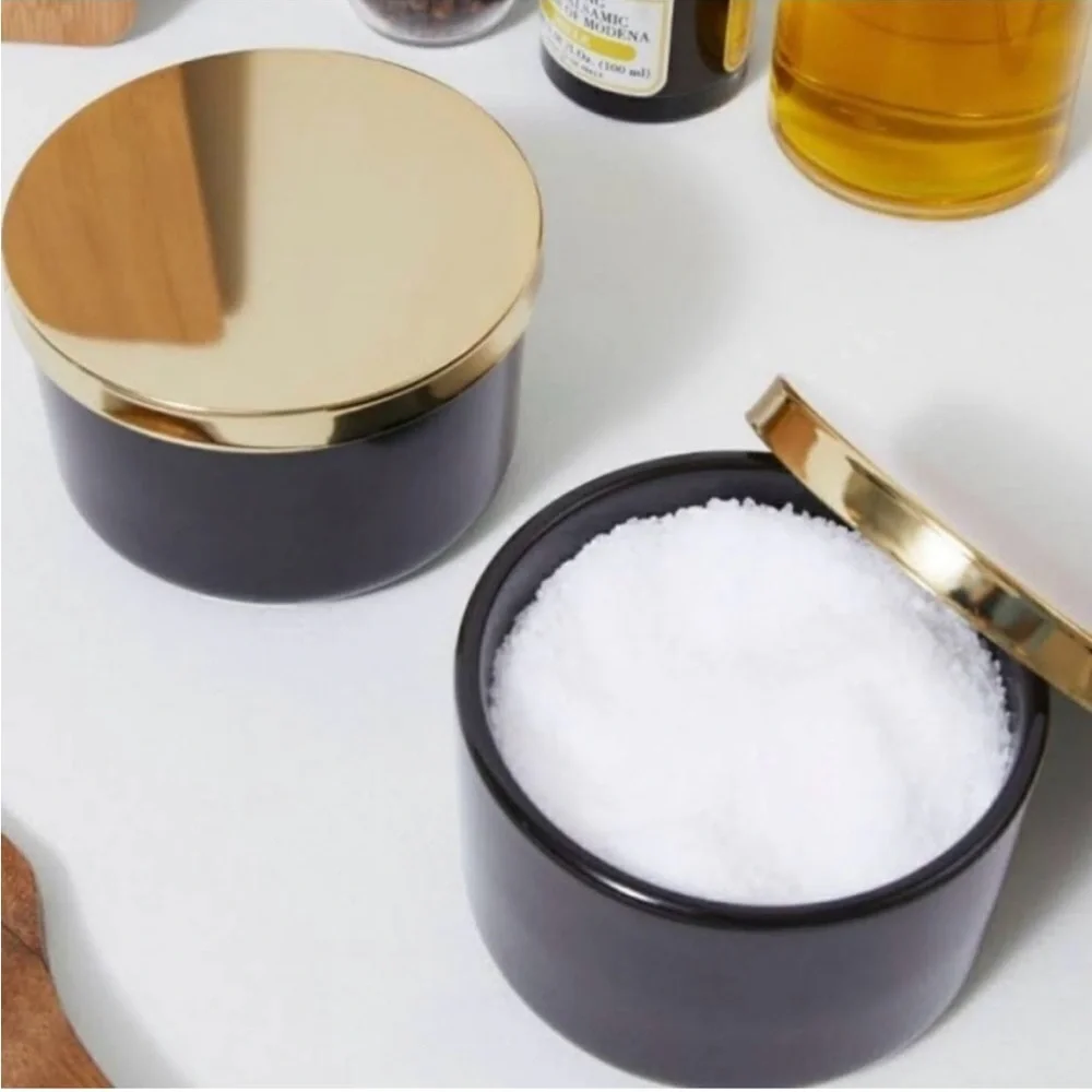 🆕 Z Gallerie Ceramic Multi-Use Storage Duo, 4” Canisters, Black/Brass. NWOT